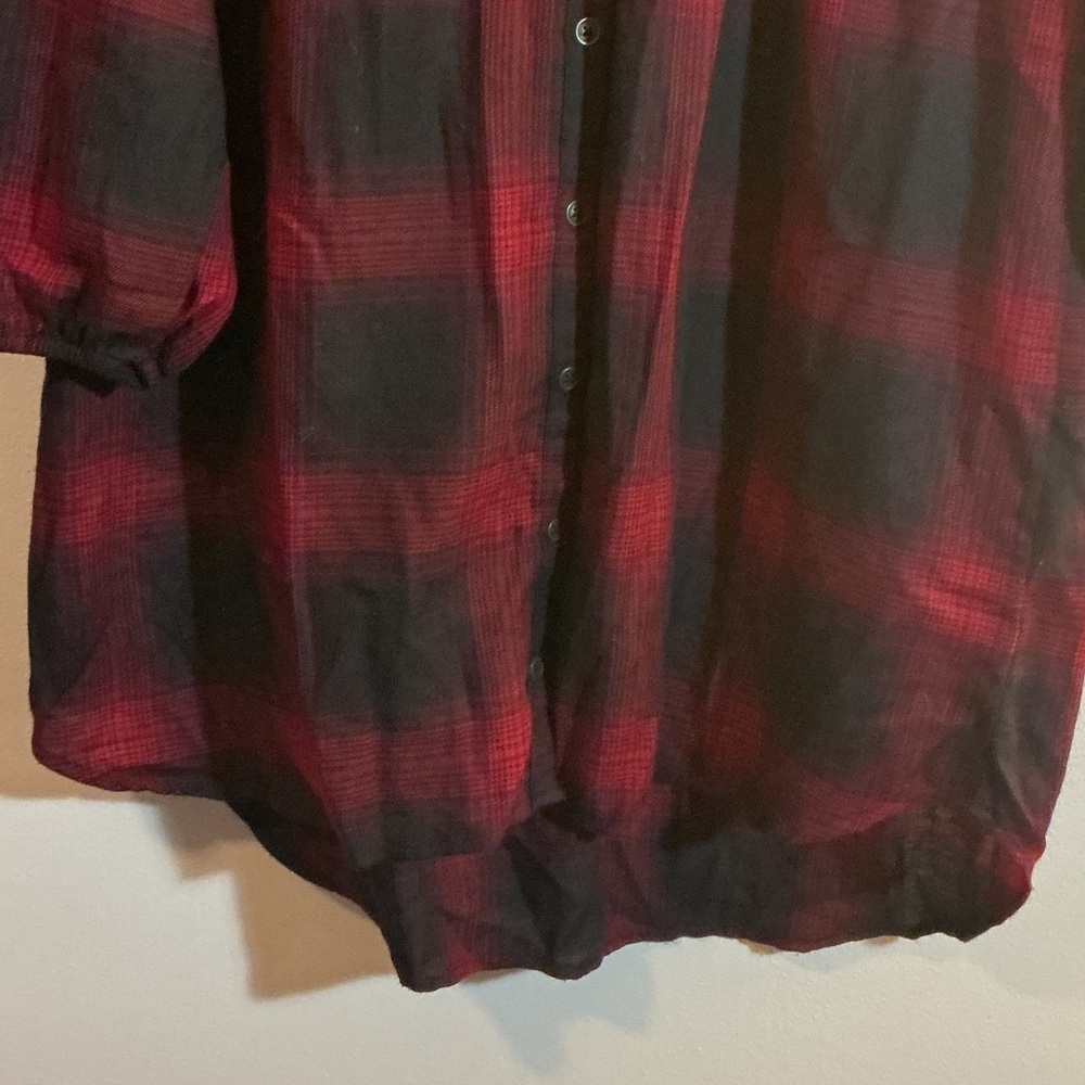 Knox Rose Flannel Plaid Button-Up Dress - Red and Black - Picture 4 of 8